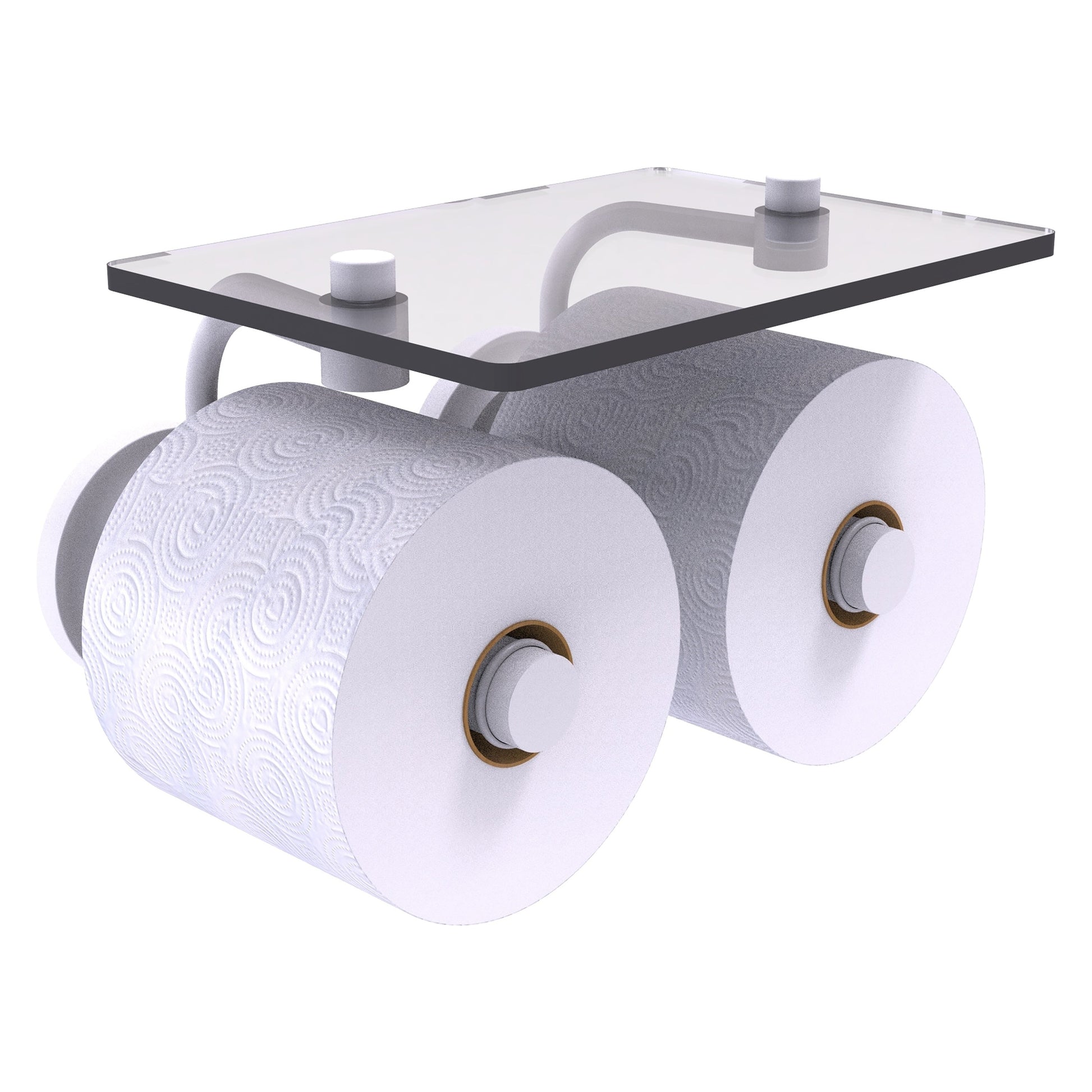 Allied Brass Que New 8.5" x 7.4" Matte White Solid Brass 2-Roll Toilet Paper Holder With Glass Shelf