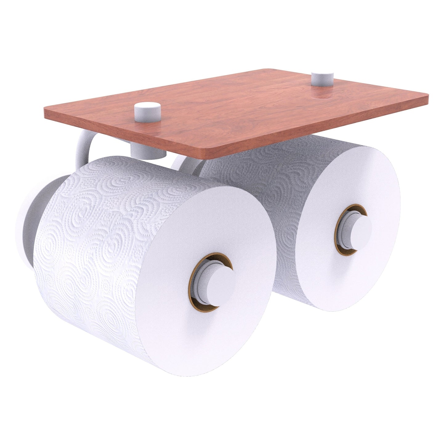 Allied Brass Que New 8.5" x 7.4" Matte White Solid Brass 2-Roll Toilet Paper Holder With Wood Shelf