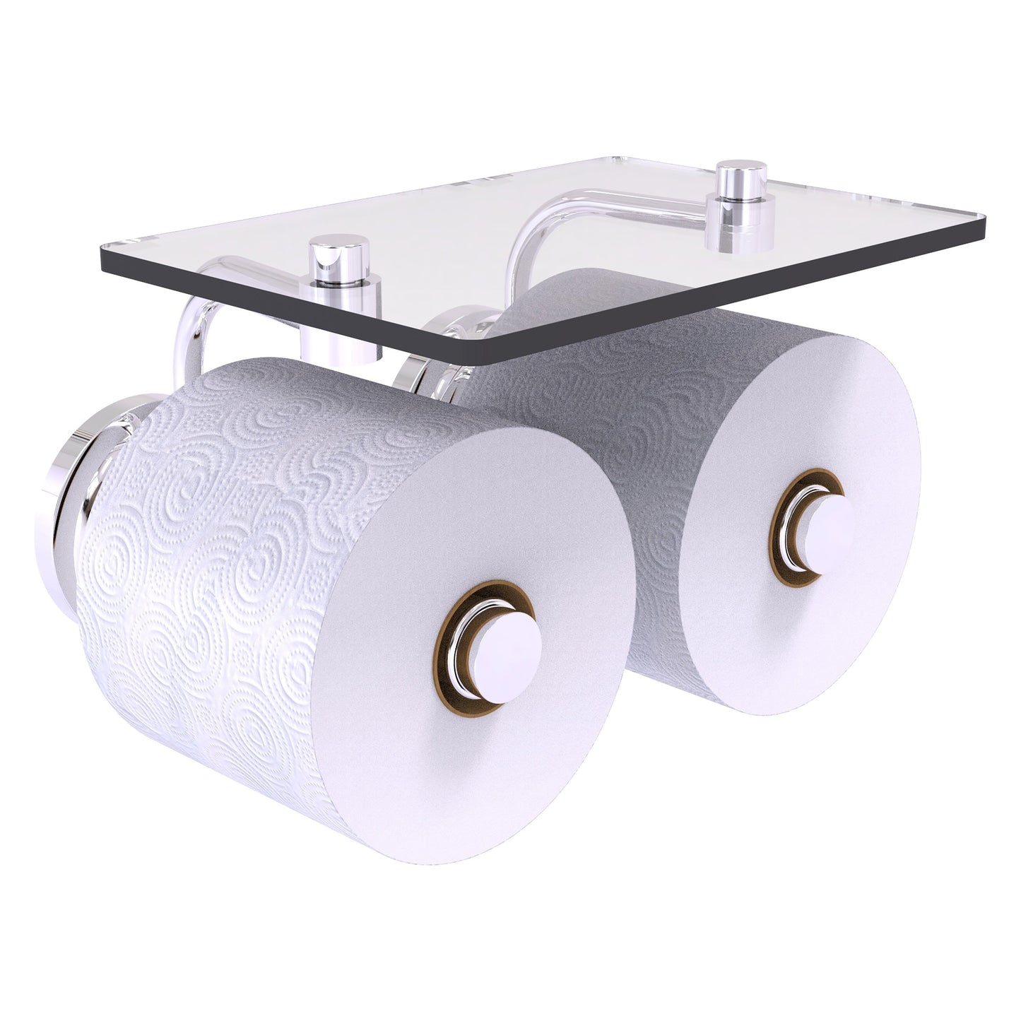 Allied Brass Que New 8.5" x 7.4" Polished Chrome Solid Brass 2-Roll Toilet Paper Holder With Glass Shelf