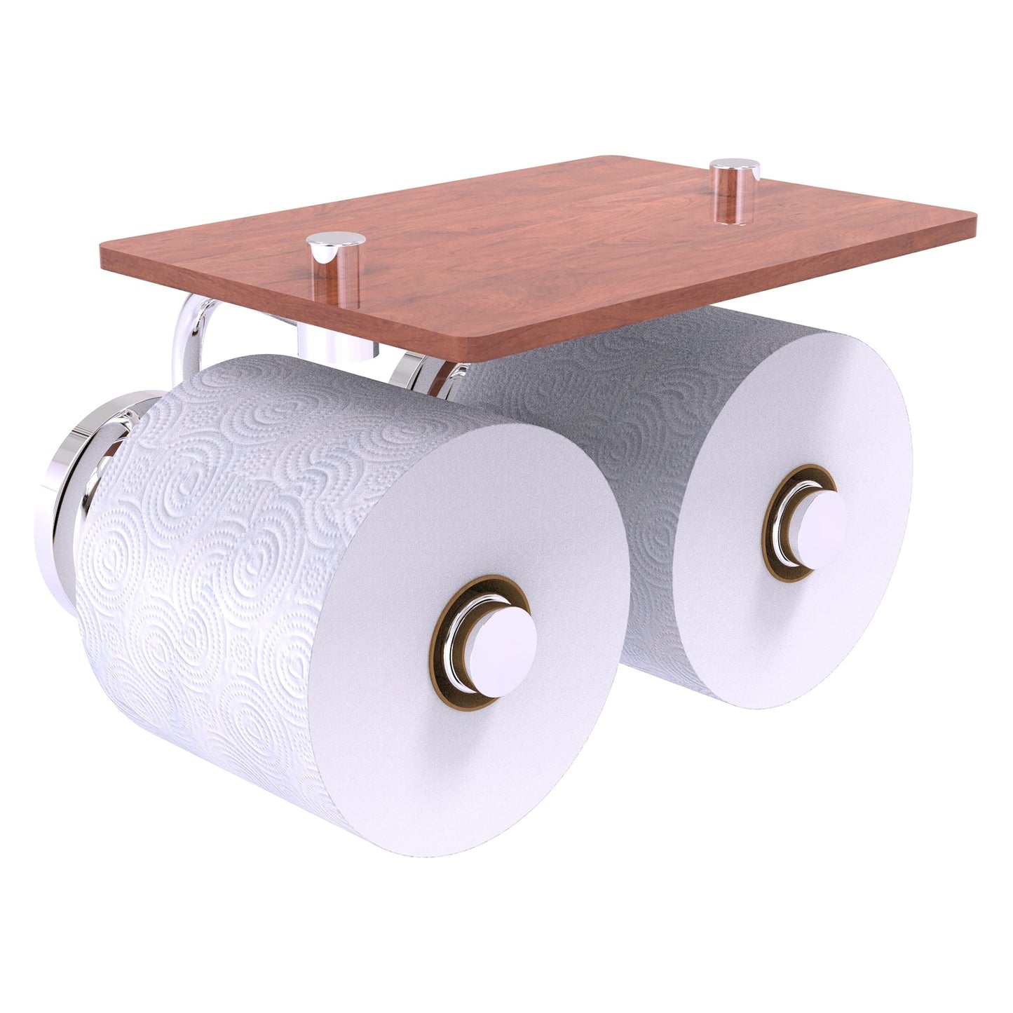 Allied Brass Que New 8.5" x 7.4" Polished Chrome Solid Brass 2-Roll Toilet Paper Holder With Wood Shelf