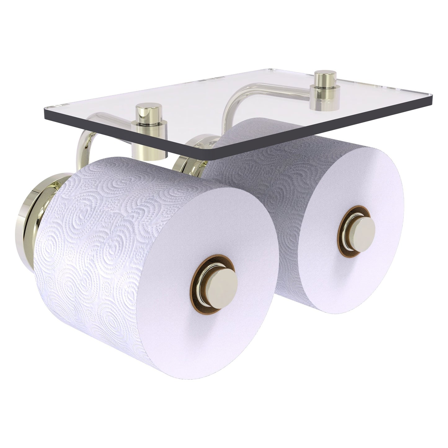 Allied Brass Que New 8.5" x 7.4" Polished Nickel Solid Brass 2-Roll Toilet Paper Holder With Glass Shelf