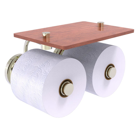 Allied Brass Que New 8.5" x 7.4" Polished Nickel Solid Brass 2-Roll Toilet Paper Holder With Wood Shelf