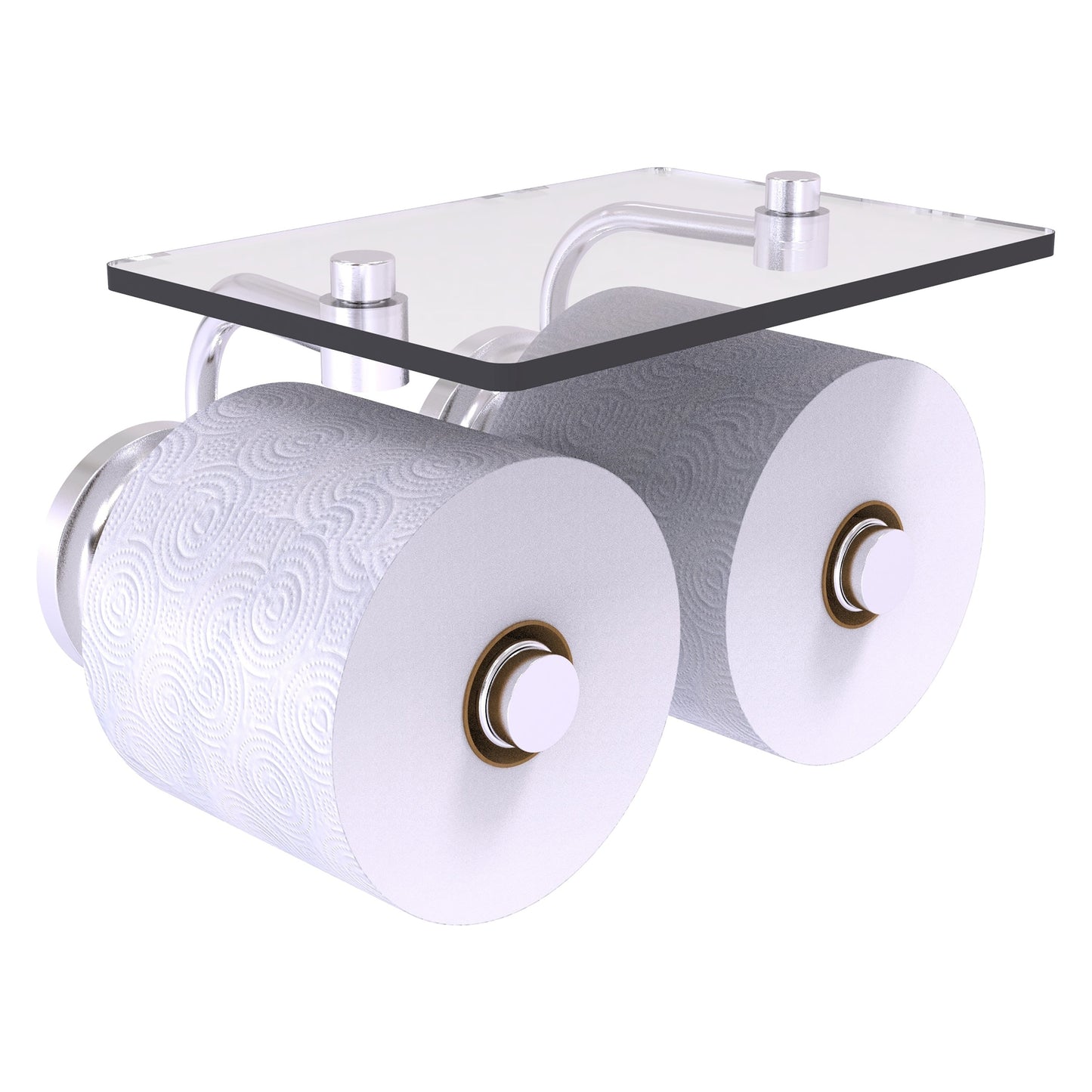 Allied Brass Que New 8.5" x 7.4" Satin Chrome Solid Brass 2-Roll Toilet Paper Holder With Glass Shelf
