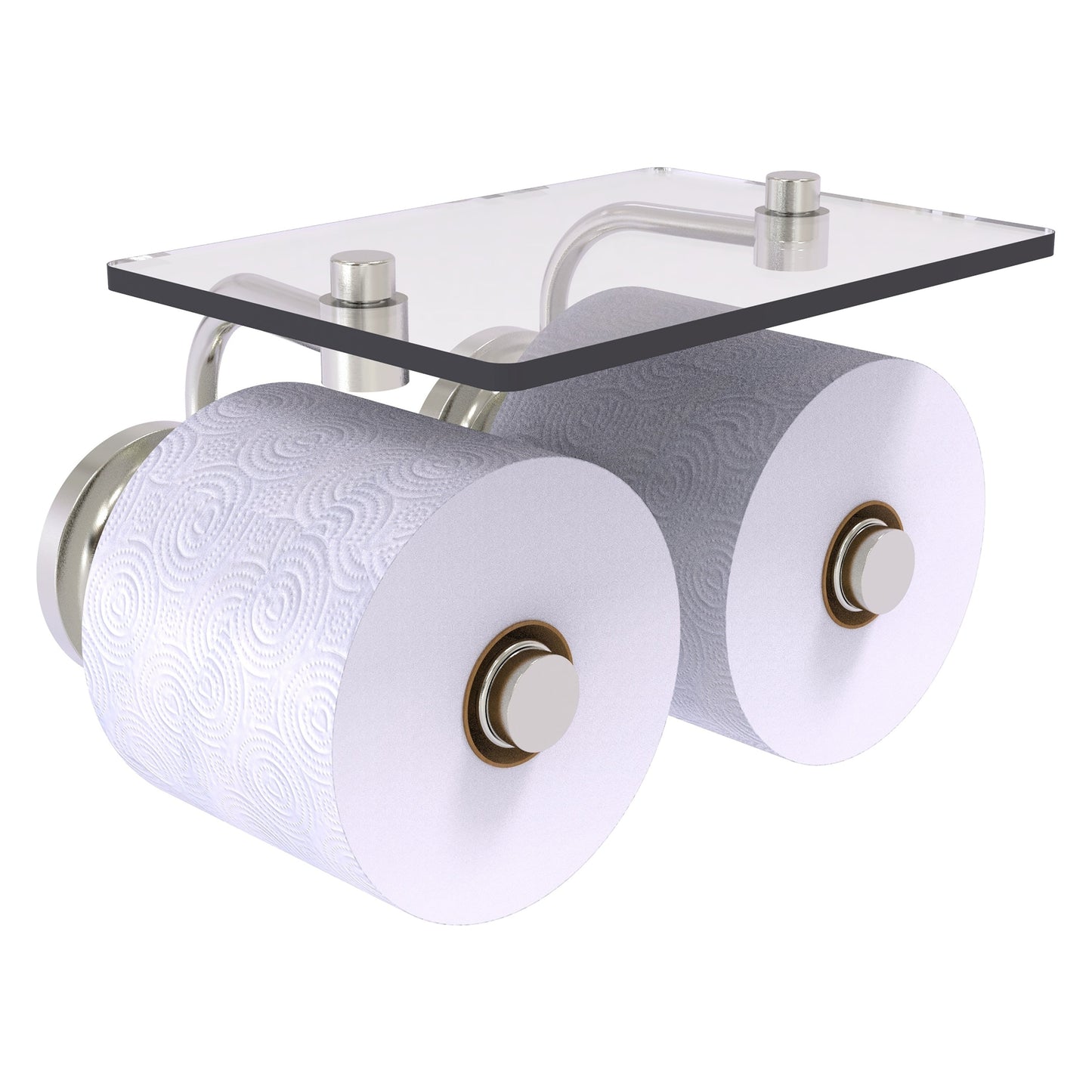 Allied Brass Que New 8.5" x 7.4" Satin Nickel Solid Brass 2-Roll Toilet Paper Holder With Glass Shelf