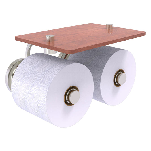 Allied Brass Que New 8.5" x 7.4" Satin Nickel Solid Brass 2-Roll Toilet Paper Holder With Wood Shelf