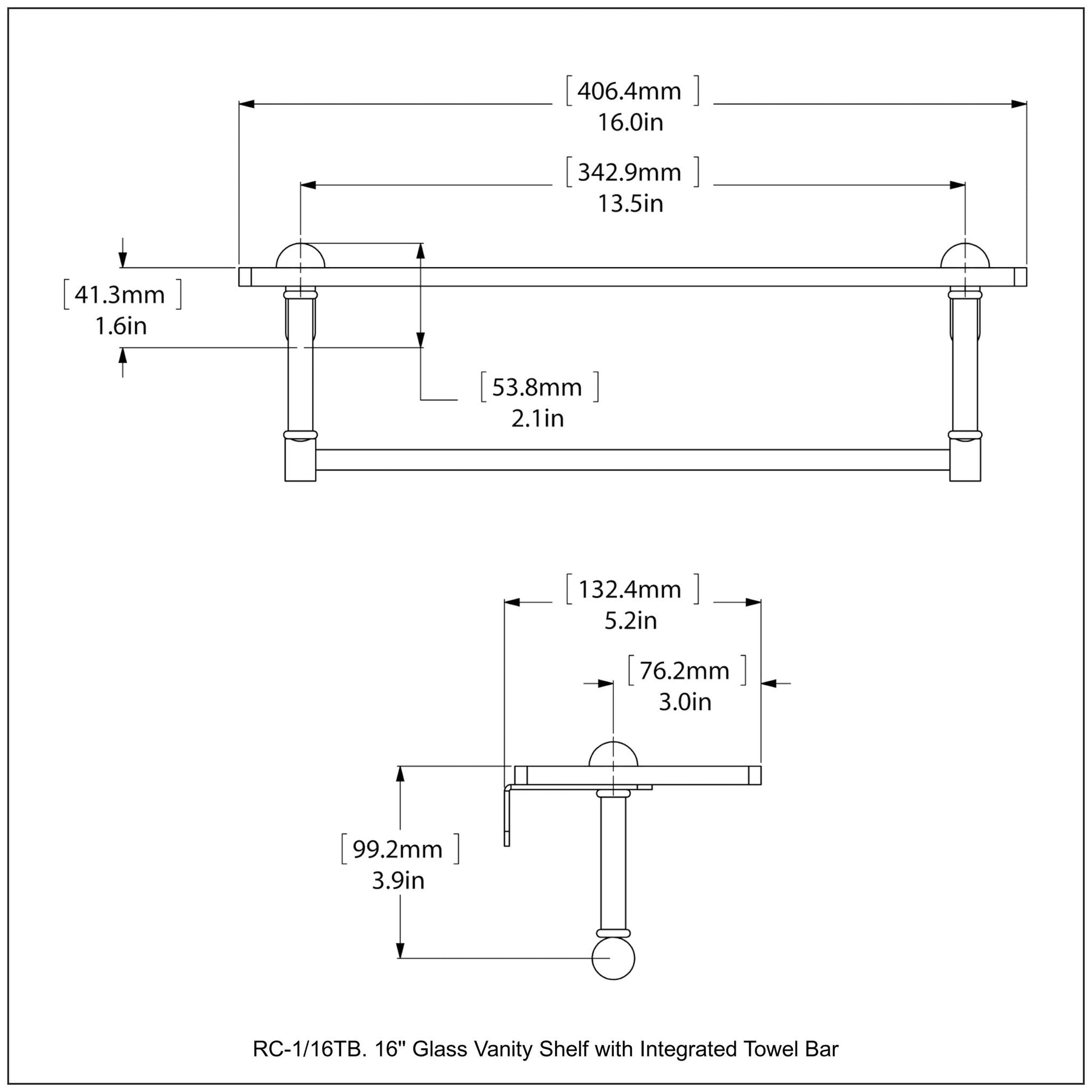 Allied Brass RC-1/16TB-ABZ 16" Antique Bronze Glass Vanity Shelf With Integrated Towel Bar