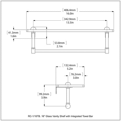 Allied Brass RC-1/16TB-ABZ 16" Antique Bronze Glass Vanity Shelf With Integrated Towel Bar