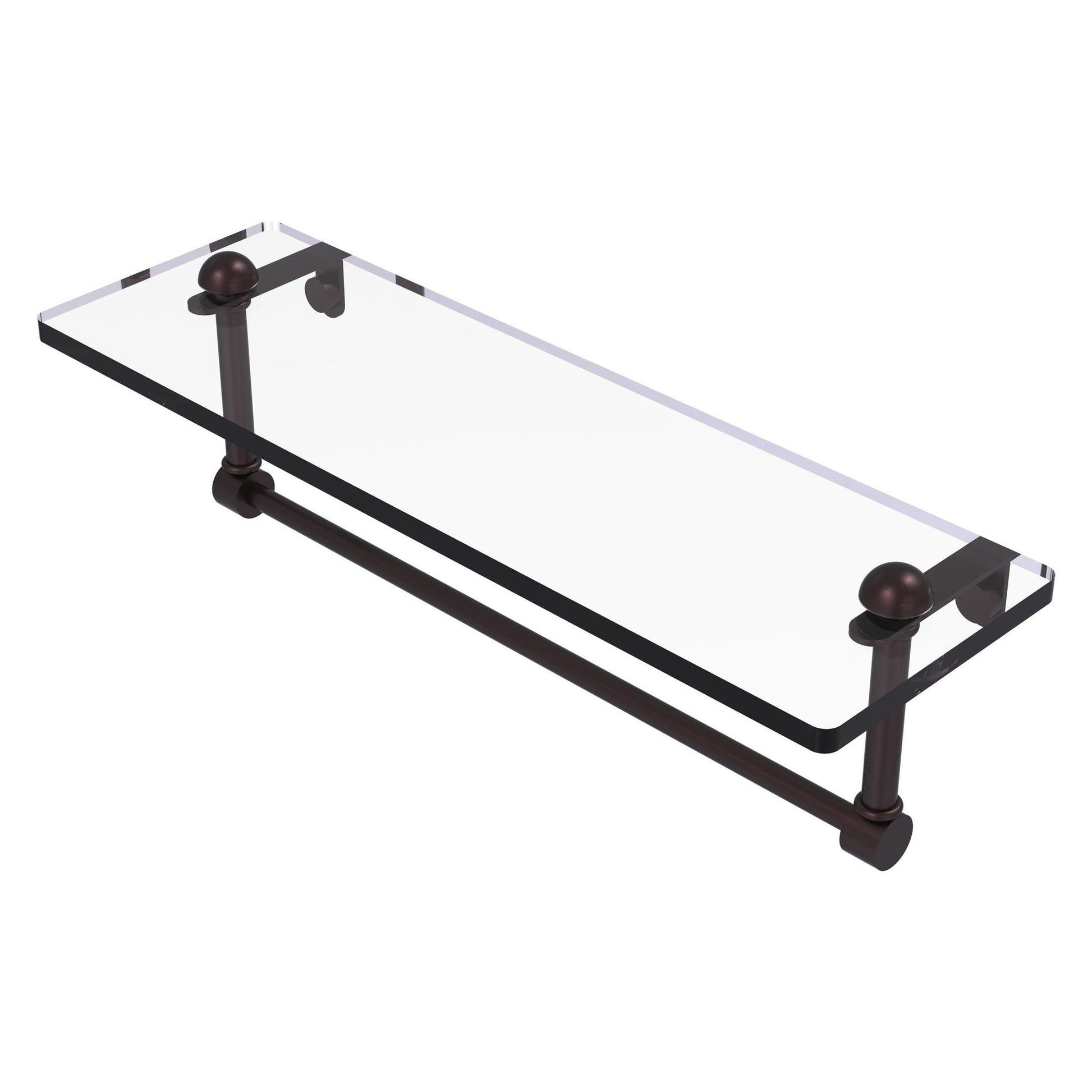Allied Brass RC-1/16TB-ABZ 16" Antique Bronze Glass Vanity Shelf With Integrated Towel Bar