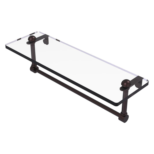 Allied Brass RC-1/16TB-ABZ 16" Antique Bronze Glass Vanity Shelf With Integrated Towel Bar