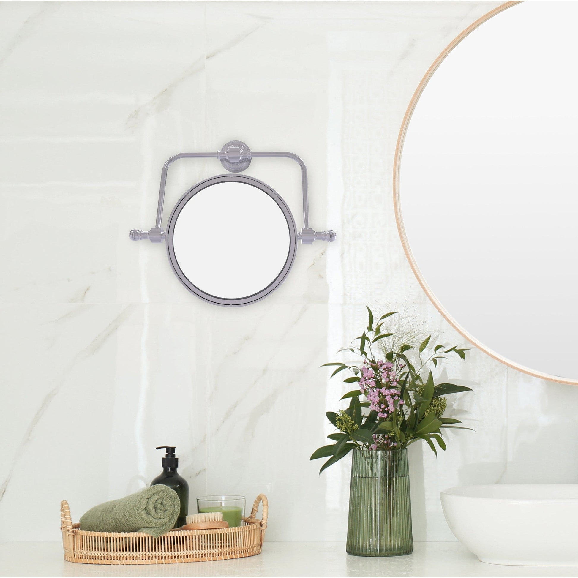 Allied Brass Retro Dot 8" Satin Chrome Wall Mounted Swivel Make-Up Mirrors With 2X Magnification