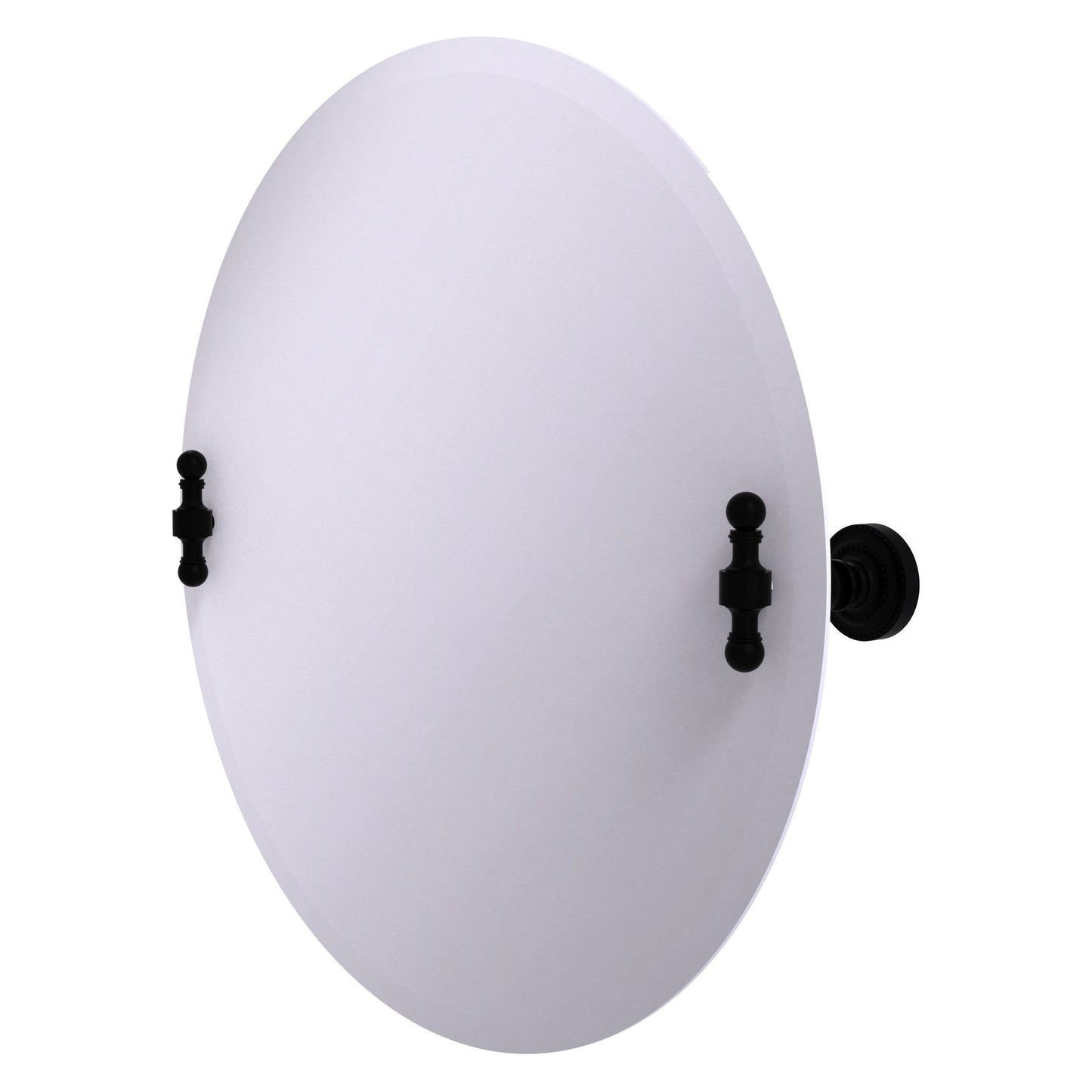 Allied Brass Retro Dot Round Matte Black Frameless Tilt Wall Mirror With Beveled Edge