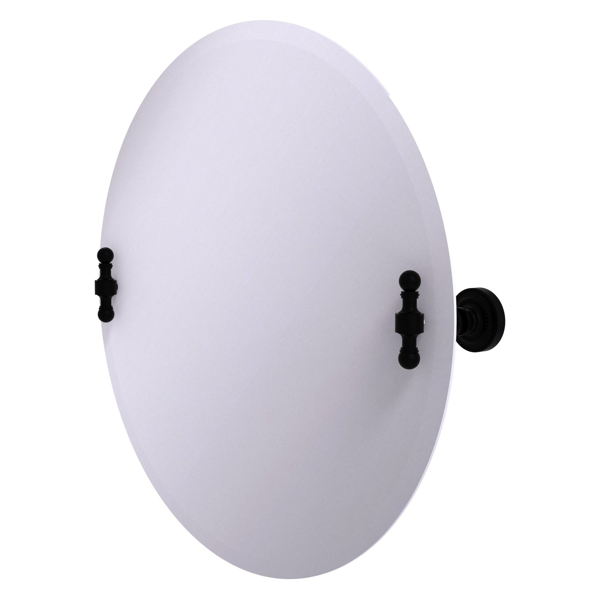 Allied Brass Retro Dot Round Matte Black Frameless Tilt Wall Mirror With Beveled Edge