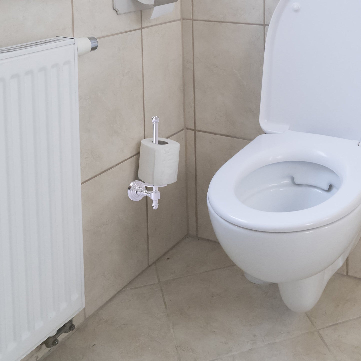 Allied Brass Retro Wave Satin Chrome Upright Toilet Tissue Holder