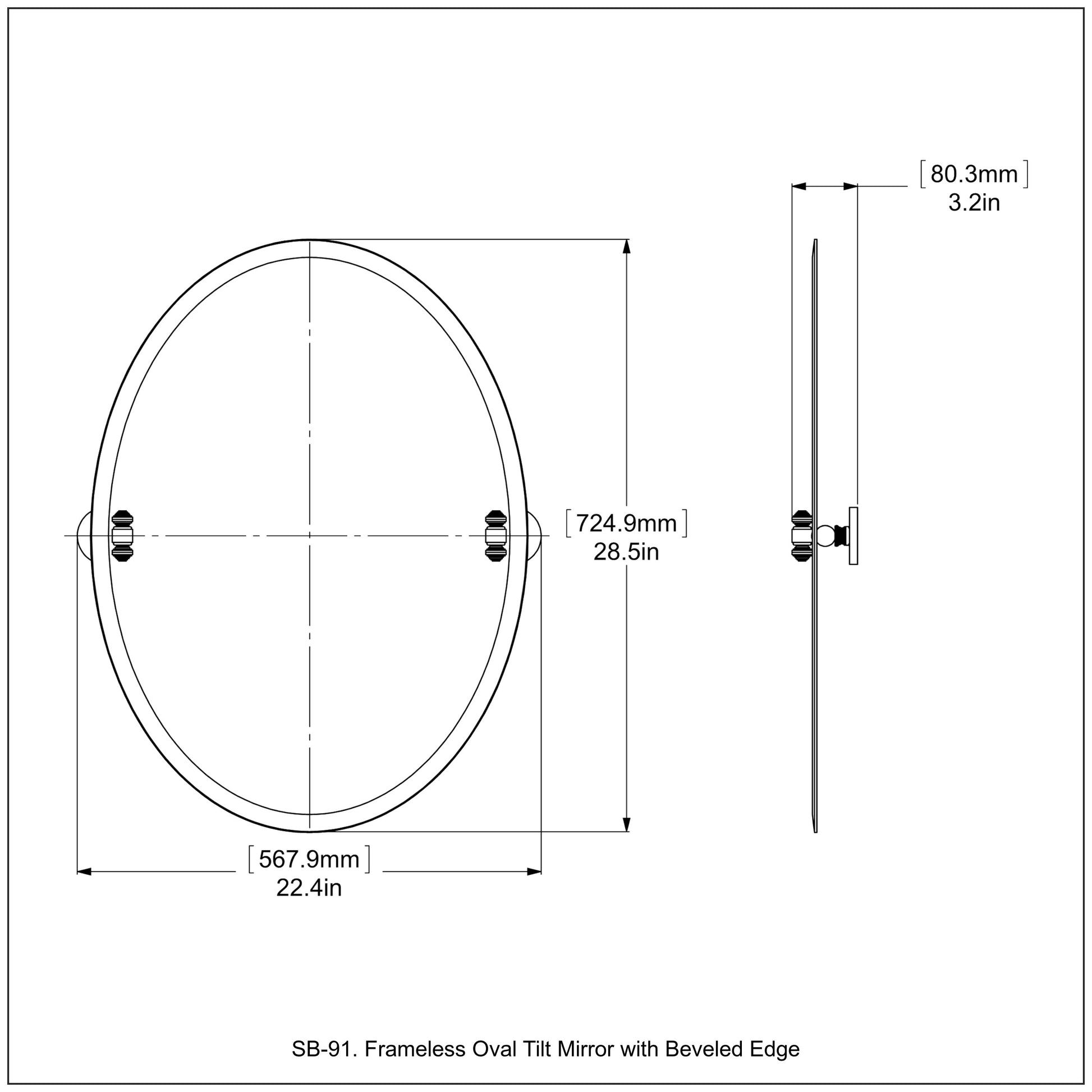 Allied Brass SB-91-BBR Southbeach Brushed Bronze Oval Frameless Wall Tilt Mirror