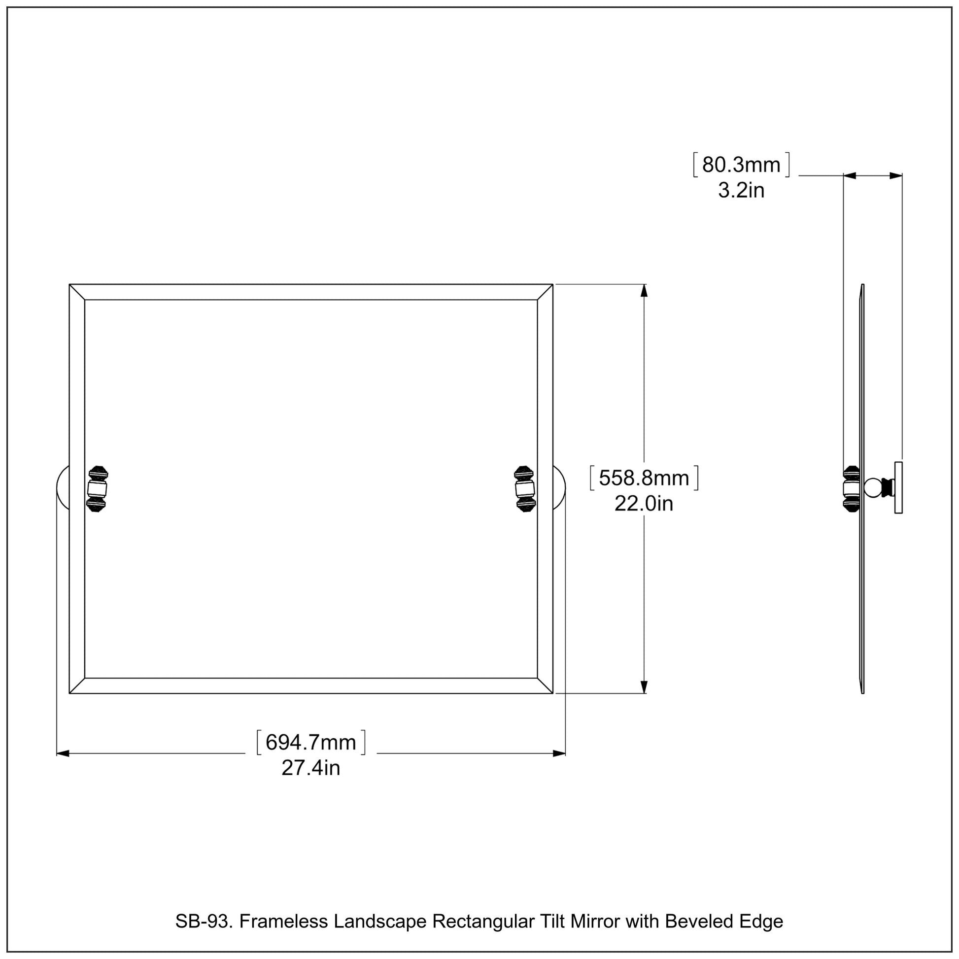 Allied Brass SB-93-PC Southbeach Polished Chrome Landscape Rectangular Frameless Wall Tilt Mirror