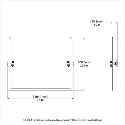 Allied Brass SB-93-SCH Southbeach Satin Chrome Landscape Rectangular Frameless Wall Tilt Mirror