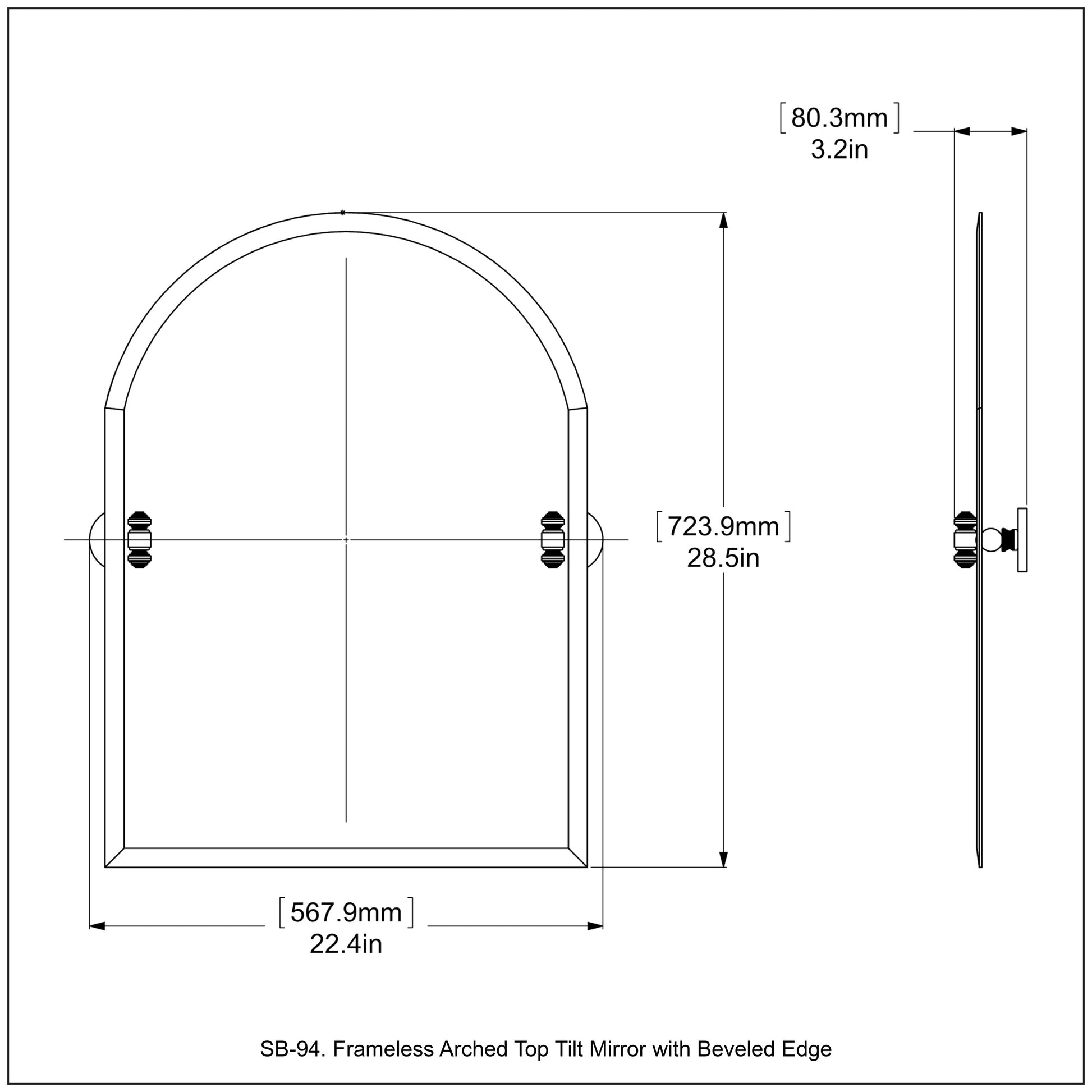 Allied Brass SB-94-ABR Southbeach Antique Brass Arched Top Frameless Wall Tilt Mirror