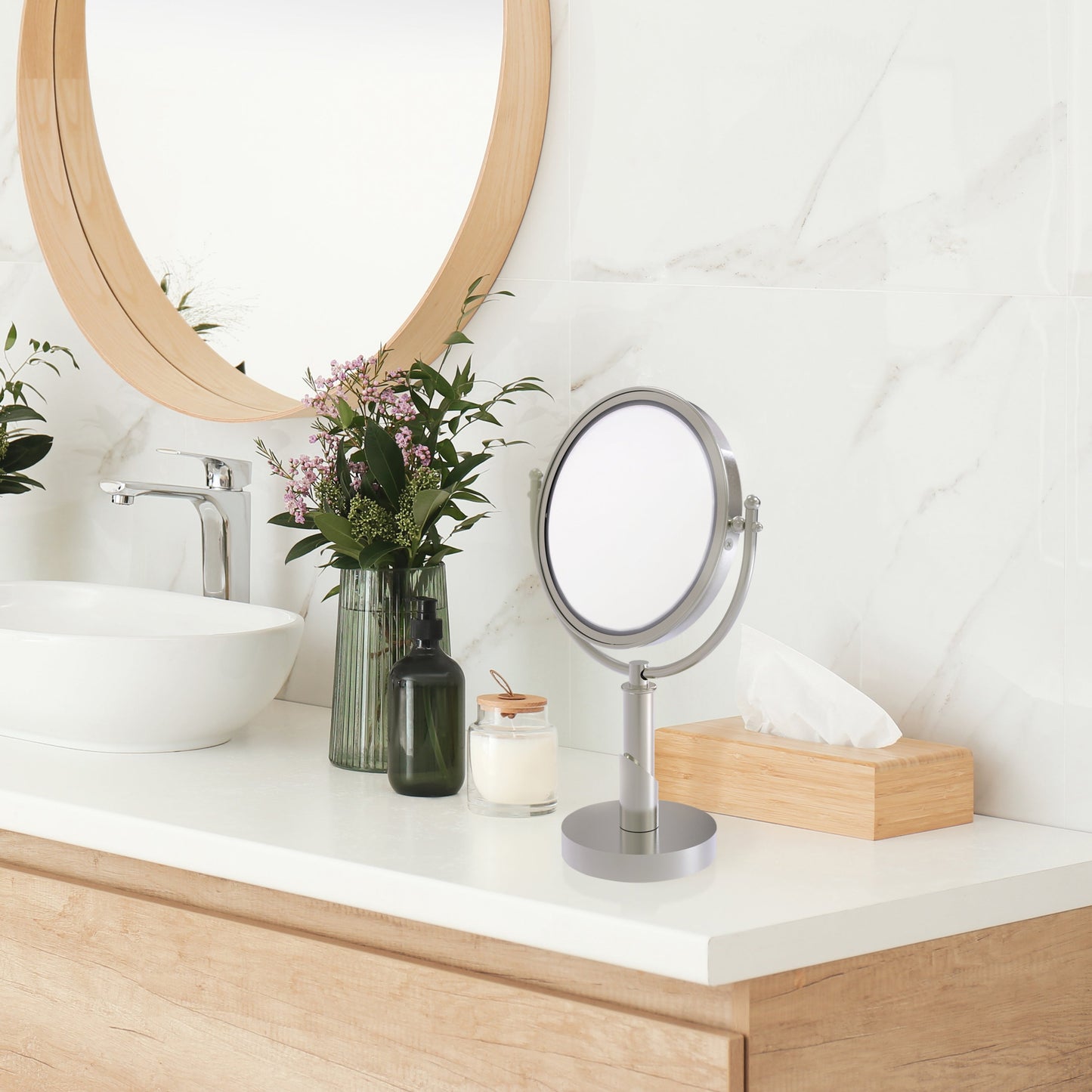 Allied Brass SH-4/2X-SN Soho 8" Satin Nickel Vanity Top Make-Up Mirror With 2X Magnification