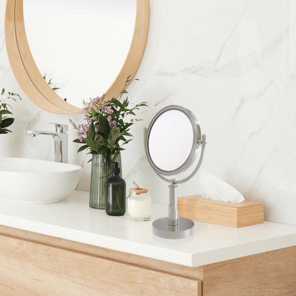 Allied Brass SH-4/2X-SN Soho 8" Satin Nickel Vanity Top Make-Up Mirror With 2X Magnification