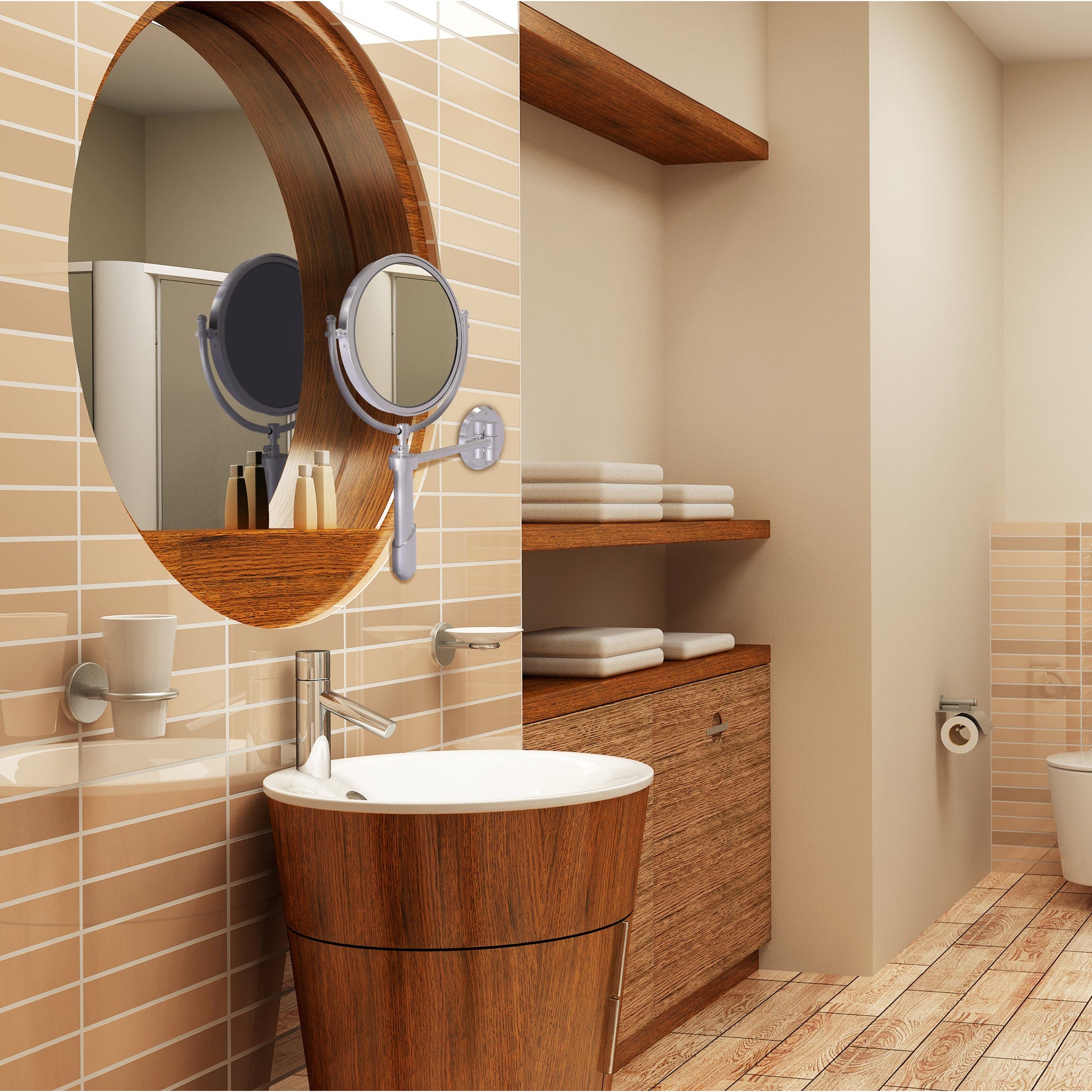 Allied Brass SHM-8/2X-SCH Soho 8" Satin Chrome Wall-Mounted Make-Up Mirror With 2X Magnification