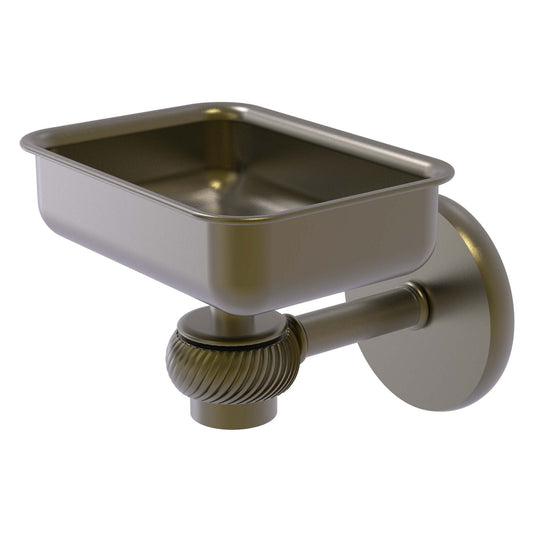 Allied Brass Satellite Orbit One 4.5" x 3.5" Antique Brass Solid Brass Wall-Mounted Soap Dish With Twisted Accents