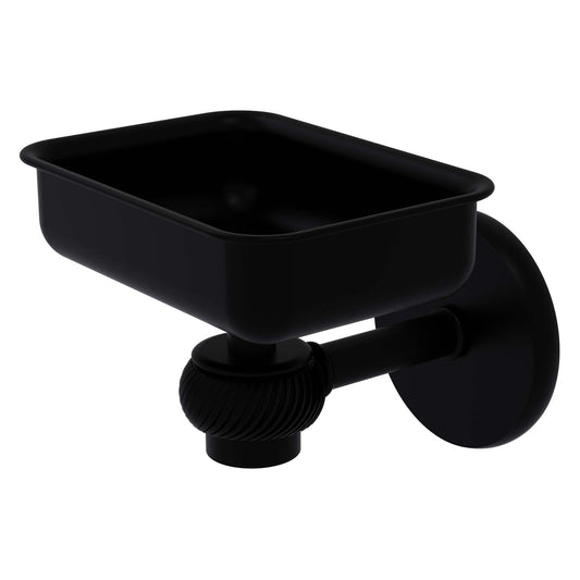 Allied Brass Satellite Orbit One 4.5" x 3.5" Matte Black Solid Brass Wall-Mounted Soap Dish With Twisted Accents