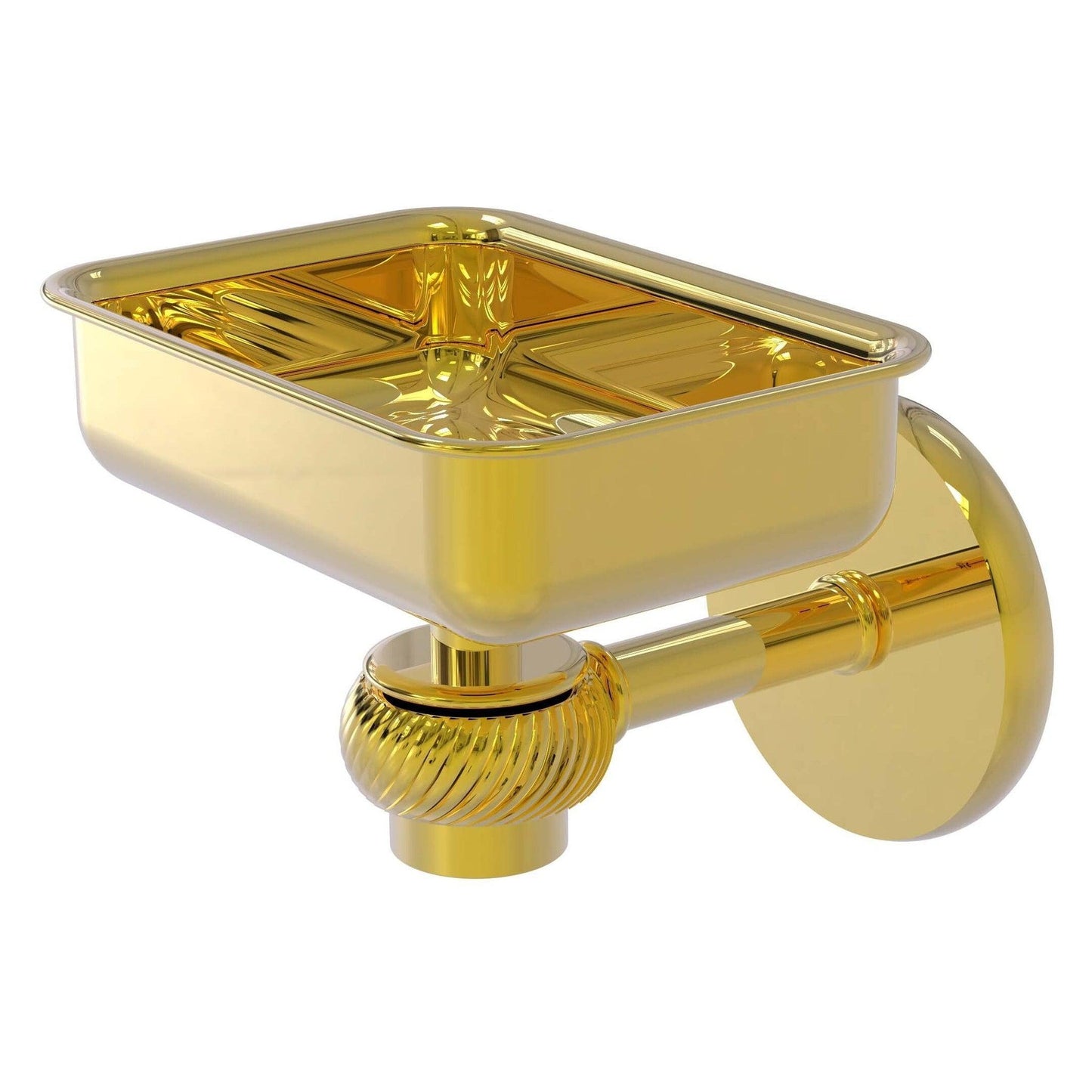 Allied Brass Satellite Orbit One 4.5" x 3.5" Polished Brass Solid Brass Wall-Mounted Soap Dish With Twisted Accents