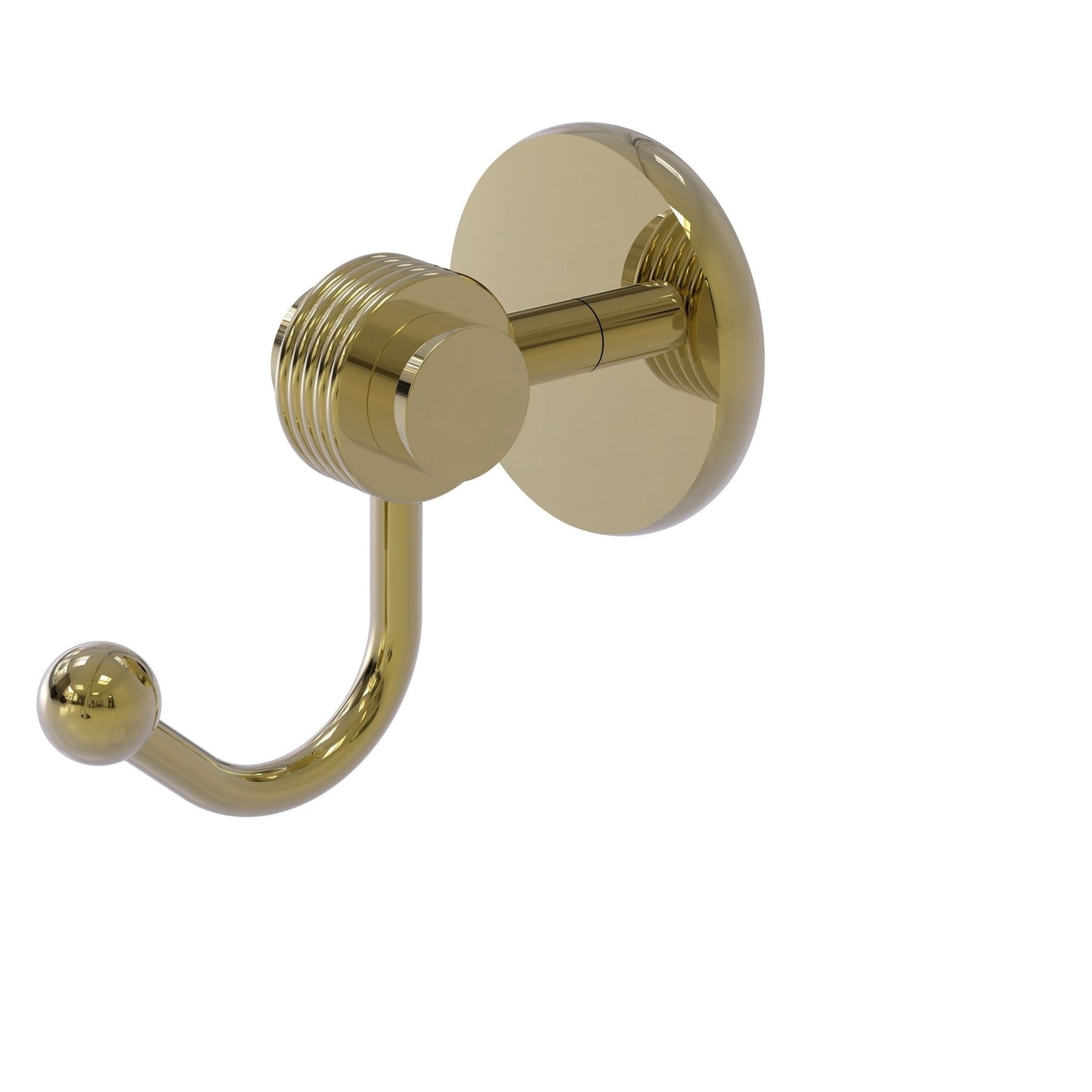 Allied Brass Satellite Orbit Two 2.77" x 4.54" Unlacquered Brass Solid Brass Robe Hook With Grooved Accents