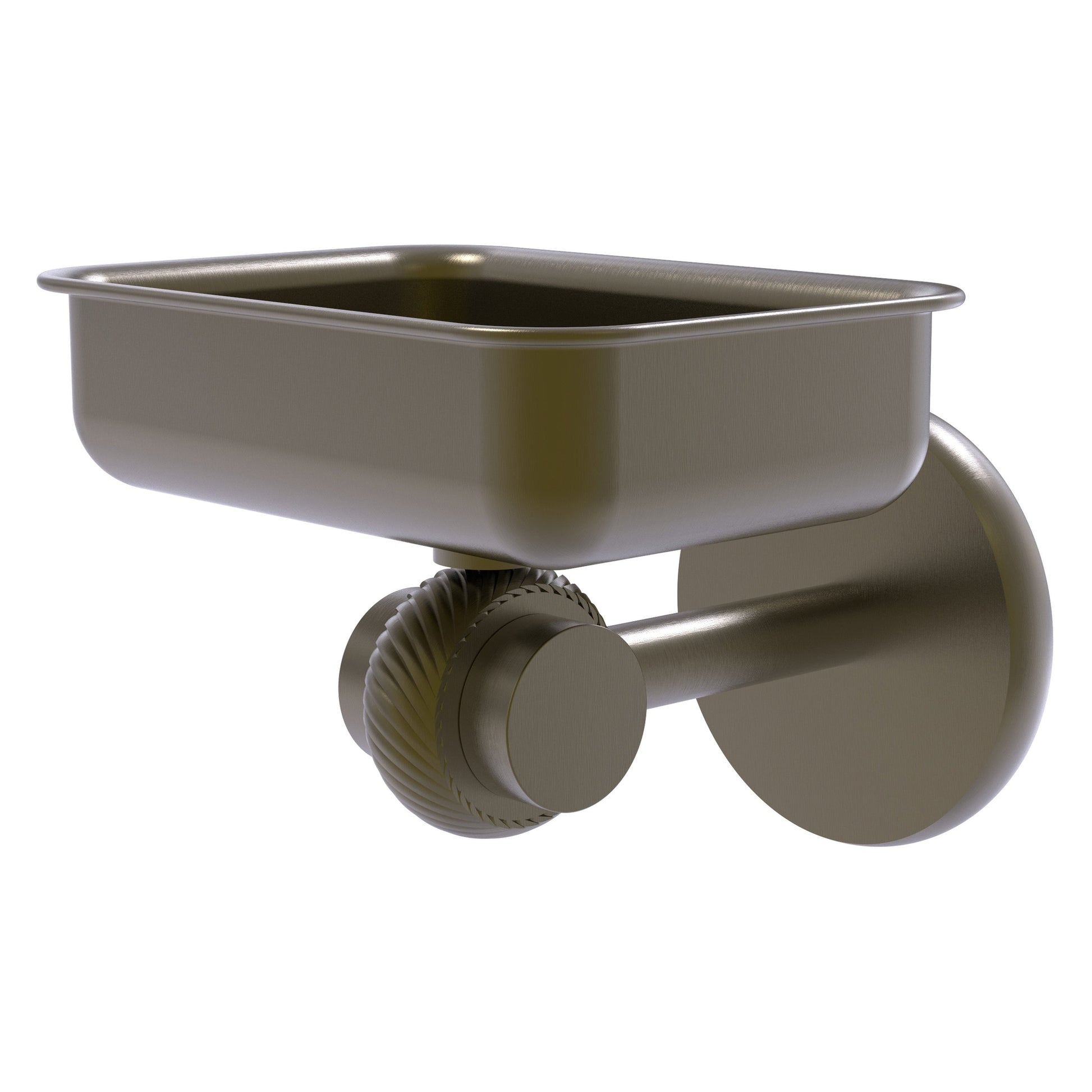 Allied Brass Satellite Orbit Two 4.5" x 3.5" Antique Brass Solid Brass Wall-Mounted Soap Dish With Twisted Accents