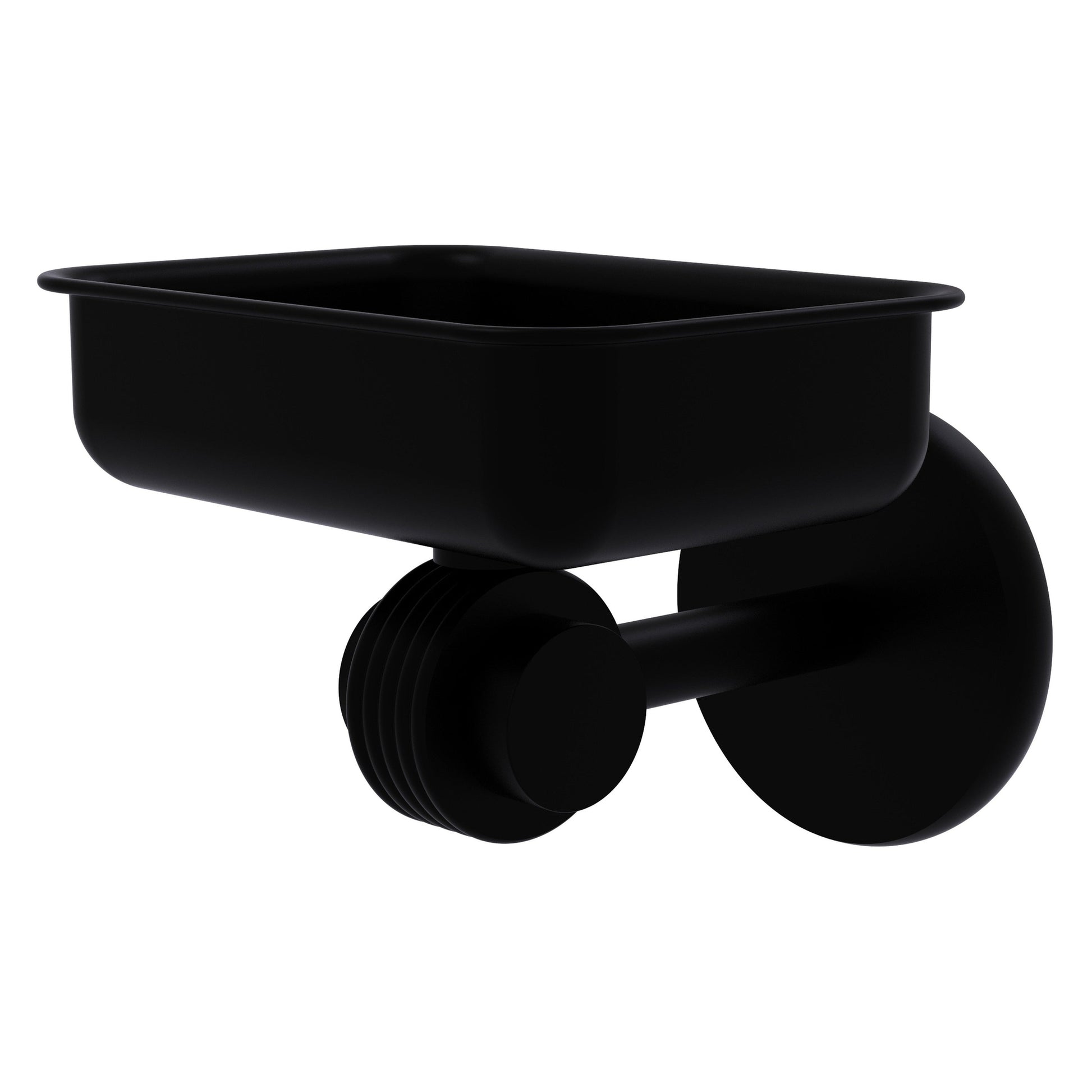Allied Brass Satellite Orbit Two 4.5" x 3.5" Matte Black Solid Brass Wall-Mounted Soap Dish With Grooved Accents