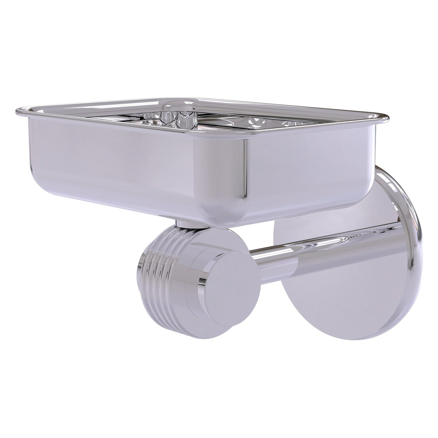 Allied Brass Satellite Orbit Two 4.5" x 3.5" Polished Chrome Solid Brass Wall-Mounted Soap Dish With Grooved Accents