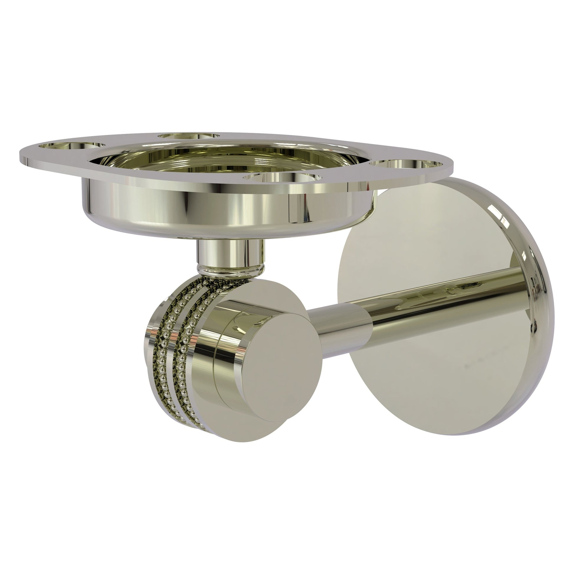 Allied Brass Satellite Orbit Two 4.5" x 3.5" Polished Nickel Solid Brass Tumbler and Toothbrush Holder With Dotted Accents