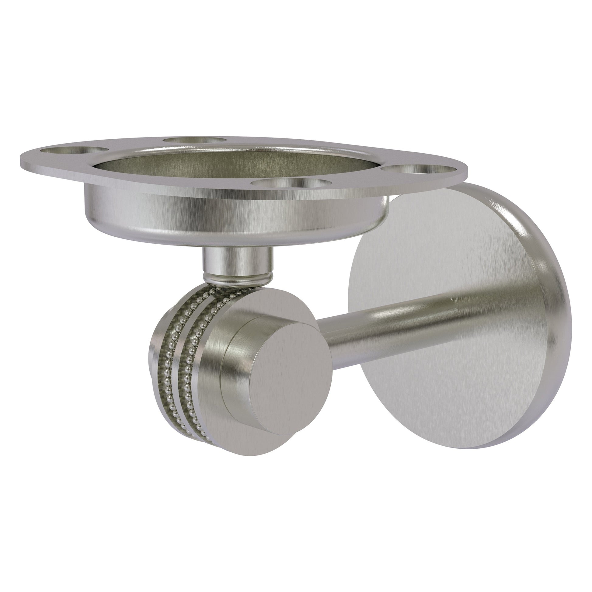 Allied Brass Satellite Orbit Two 4.5" x 3.5" Satin Nickel Solid Brass Tumbler and Toothbrush Holder With Dotted Accents