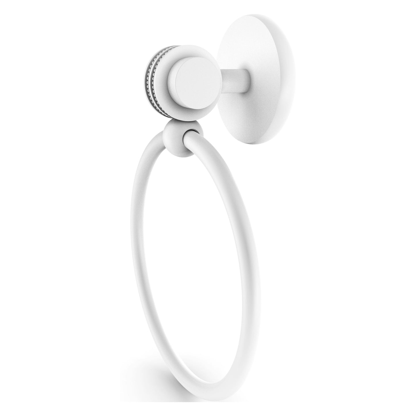 Allied Brass Satellite Orbit Two 6" x 3.5" Matte White Solid Brass Towel Ring With Dotted Accent