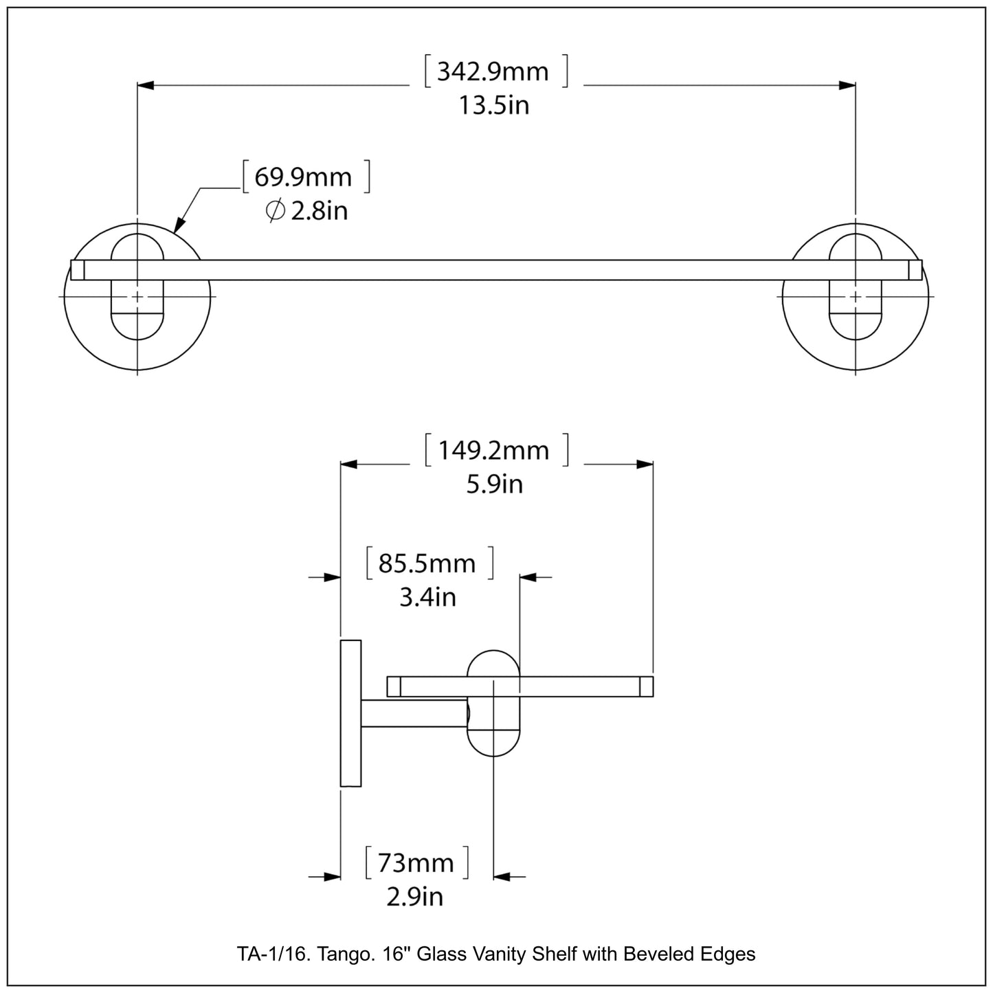 Allied Brass TA-1/16-PNI Tango 16" Polished Nickel Glass Shelf