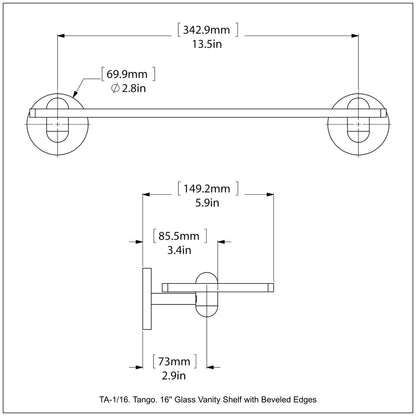 Allied Brass TA-1/16-SBR Tango 16" Satin Brass Glass Shelf