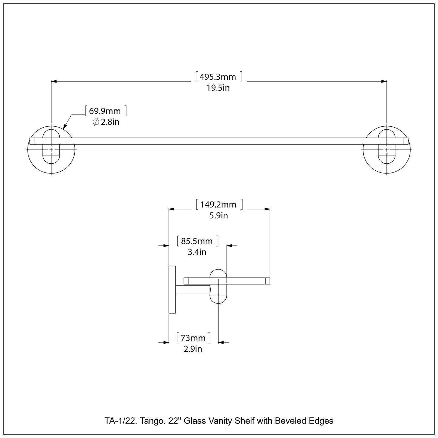 Allied Brass TA-1/22-PB Tango 22" Polished Brass Glass Shelf
