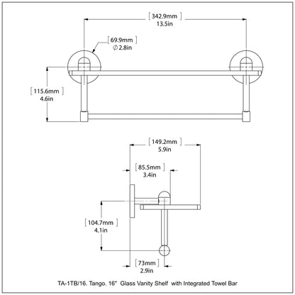 Allied Brass TA-1TB/16-ORB Tango 16" Oil Rubbed Bronze Glass Shelf
