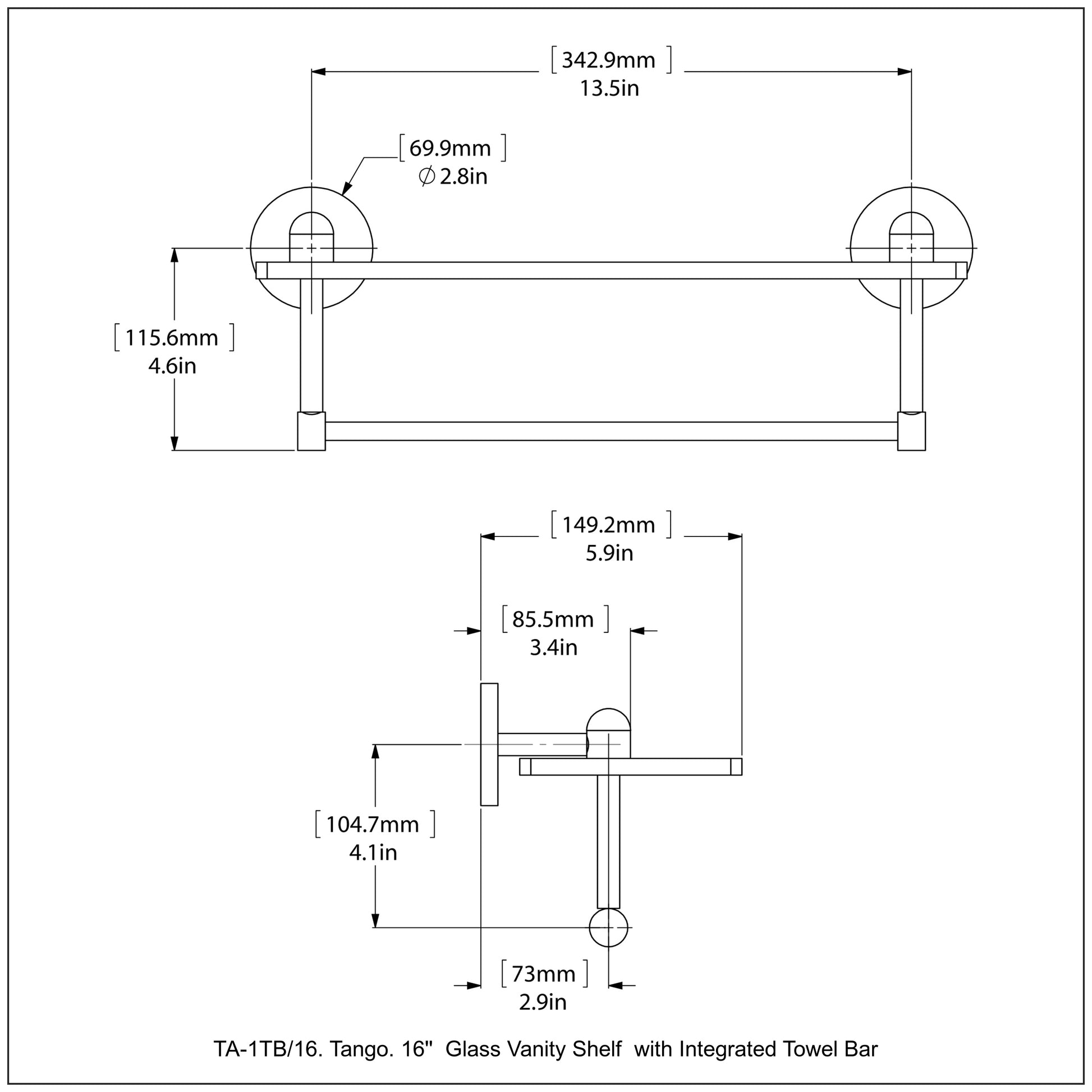 Allied Brass TA-1TB/16-SCH Tango 16" Satin Chrome Glass Shelf