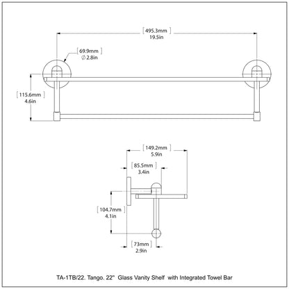 Allied Brass TA-1TB/22-GYM Tango 22" Matte Gray Glass Shelf