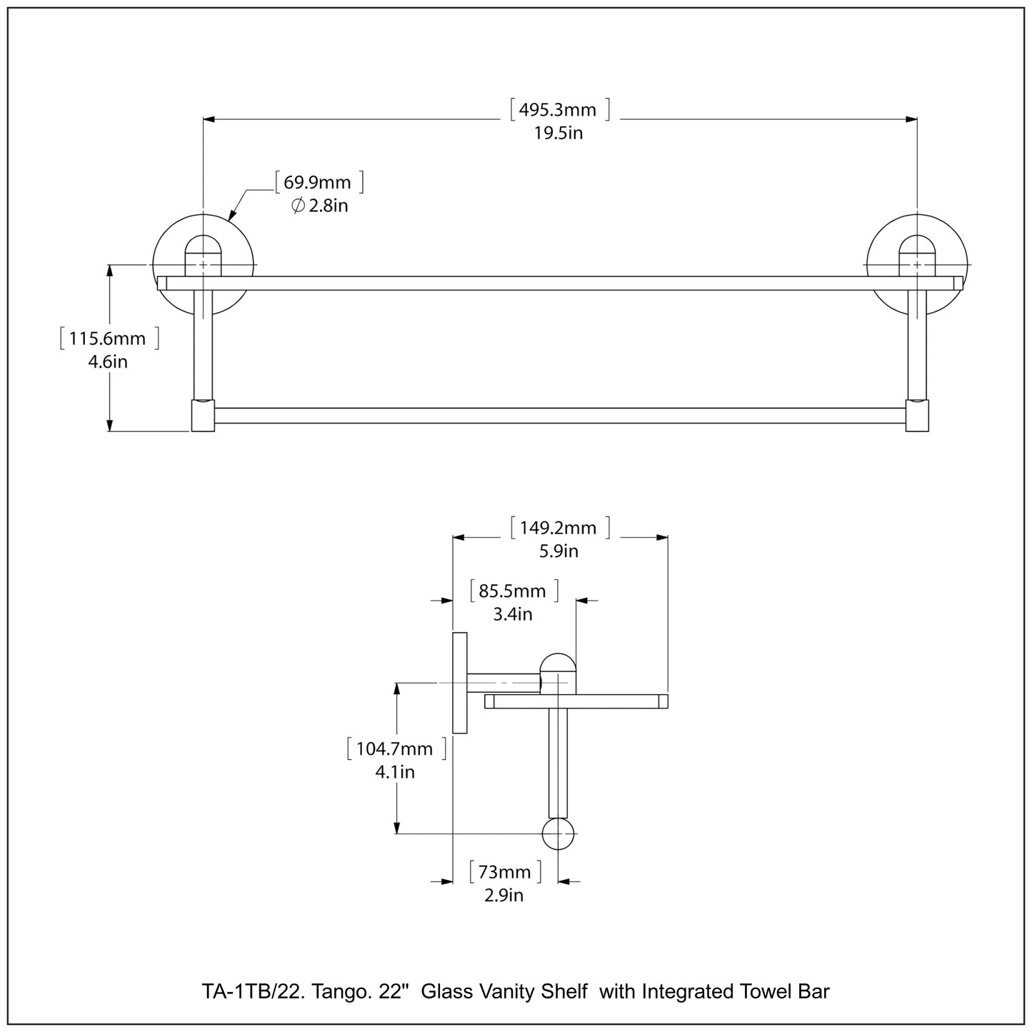 Allied Brass TA-1TB/22-PC Tango 22" Polished Chrome Glass Shelf