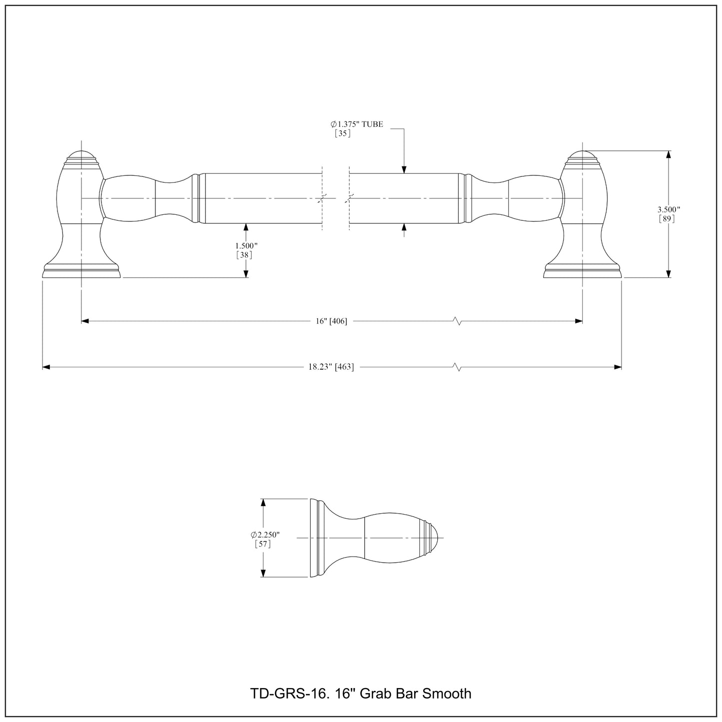 Allied Brass TD-GRS-16-UNL 16" Unlacquered Brass Smooth Grab Bar