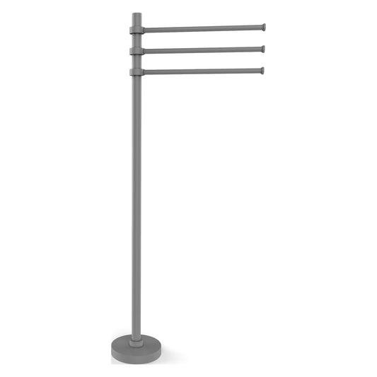 Allied Brass TS-45-GYM 39" Matte Gray Freestanding Towel Holder With 3 Pivoting 12 Inch Arms
