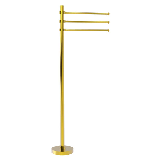 Allied Brass TS-45-PB 39" Polished Brass Freestanding Towel Holder With 3 Pivoting 12 Inch Arms