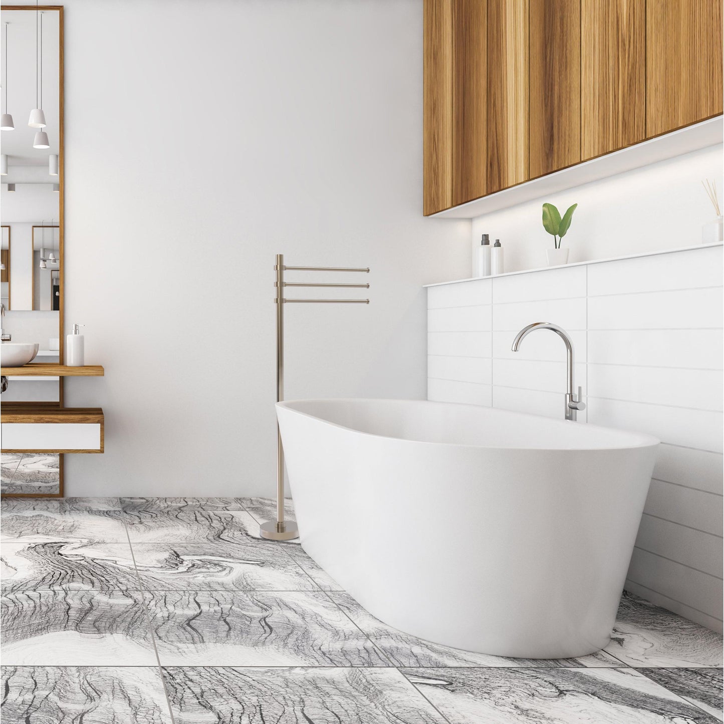 Allied Brass TS-45-PEW 39" Antique Pewter Freestanding Towel Holder With 3 Pivoting 12 Inch Arms