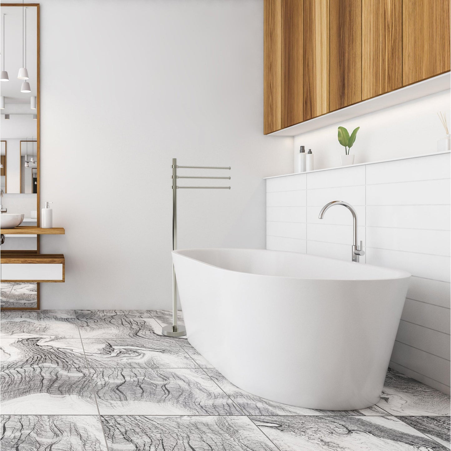 Allied Brass TS-45-PNI 39" Polished Nickel Freestanding Towel Holder With 3 Pivoting 12 Inch Arms