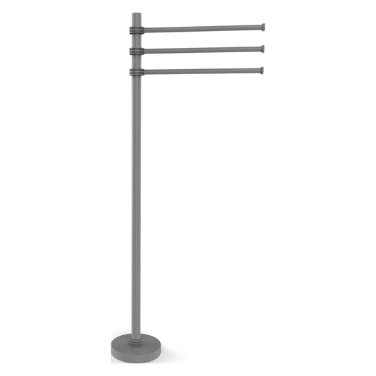 Allied Brass TS-45D-GYM 39" Matte Gray Freestanding Towel Holder With 3 Pivoting 12 Inch Arms