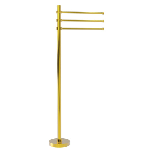 Allied Brass TS-45D-PB 39" Polished Brass Freestanding Towel Holder With 3 Pivoting 12 Inch Arms