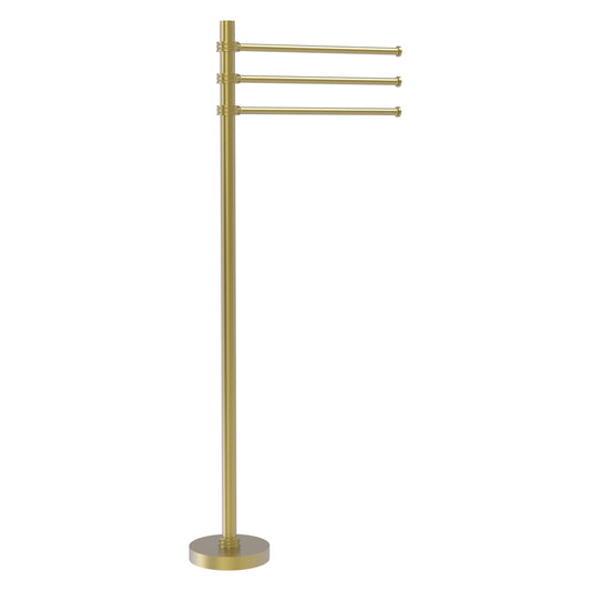 Allied Brass TS-45D-SBR 39" Satin Brass Freestanding Towel Holder With 3 Pivoting 12 Inch Arms
