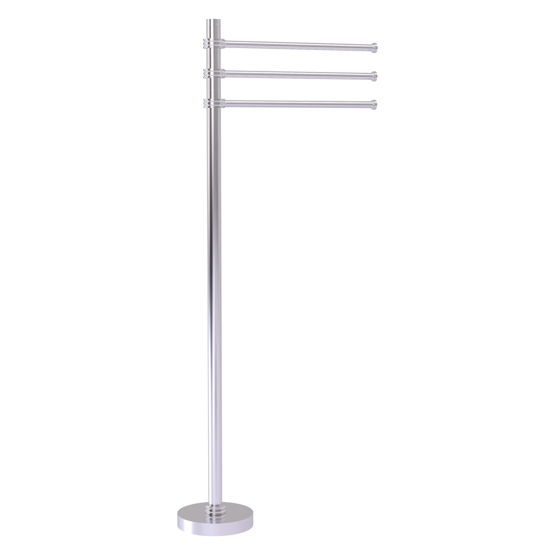 Allied Brass TS-45D-SCH 39" Satin Chrome Freestanding Towel Holder With 3 Pivoting 12 Inch Arms